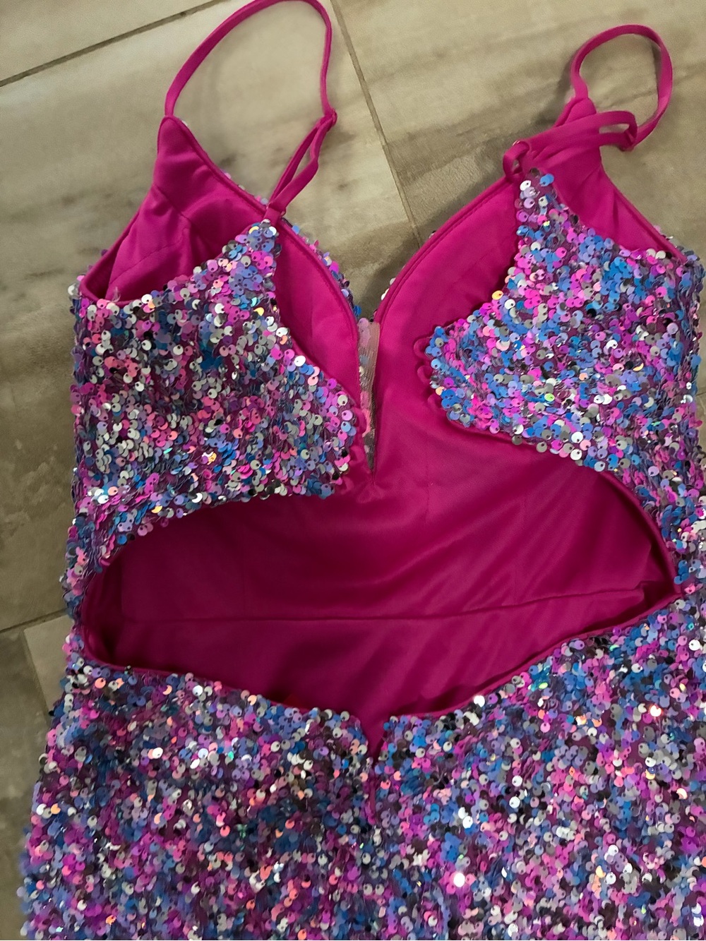 Shimmering Pink-Purple Sequin V-Neck Prom Dress - Picture 6 of 11